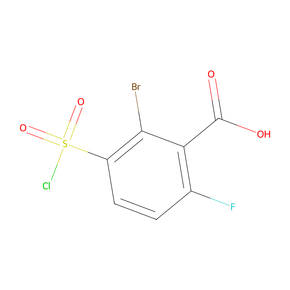 2-Bromo-3-(chlorosulfonyl)-6-fluorobenzoicacid molecular structure, CAS 2743432-26-8