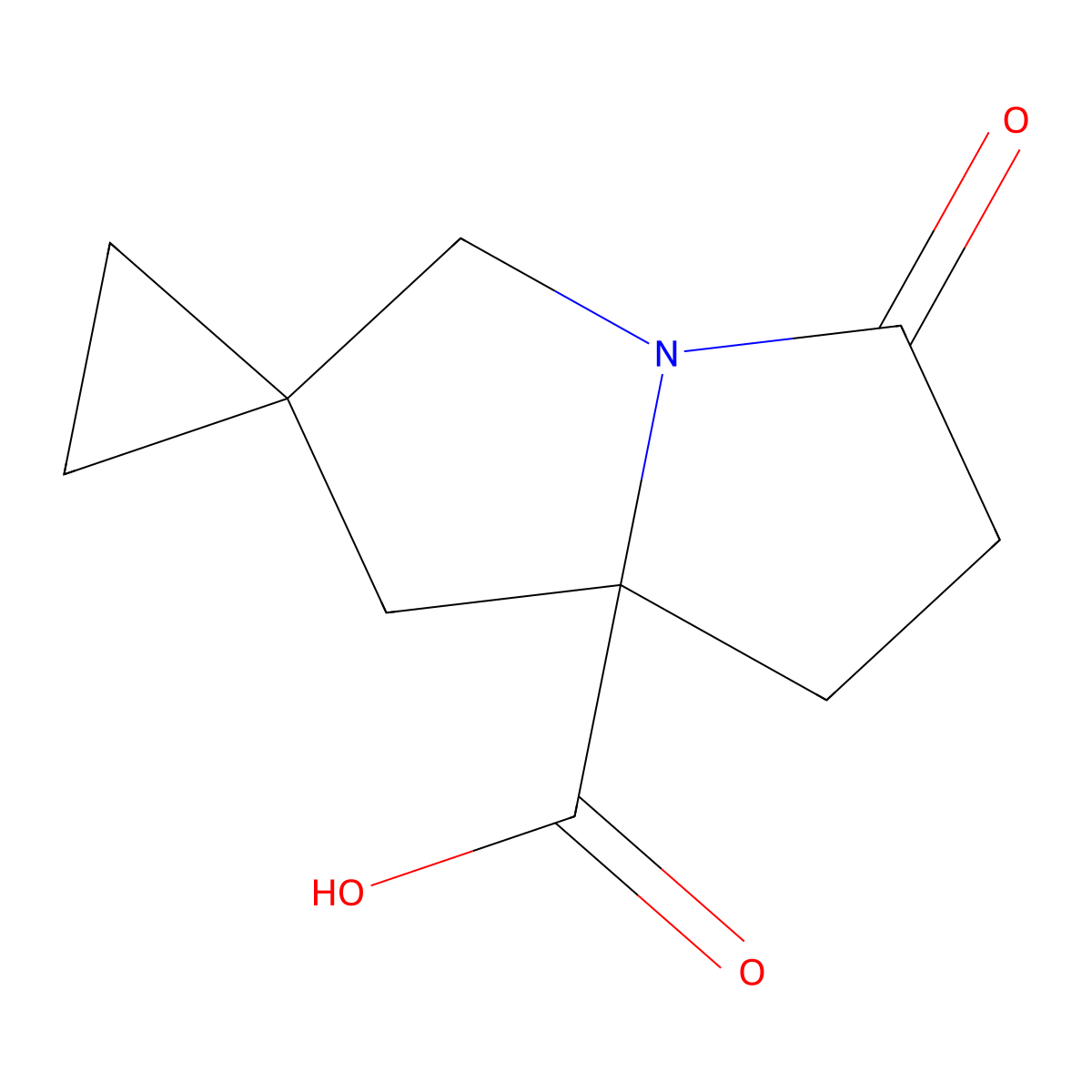 5'-Oxo-hexahydrospiro[cyclopropane-1,2'-pyrrolizine]-7'a-carboxylic acid molecular structure, CAS 2743432-42-8
