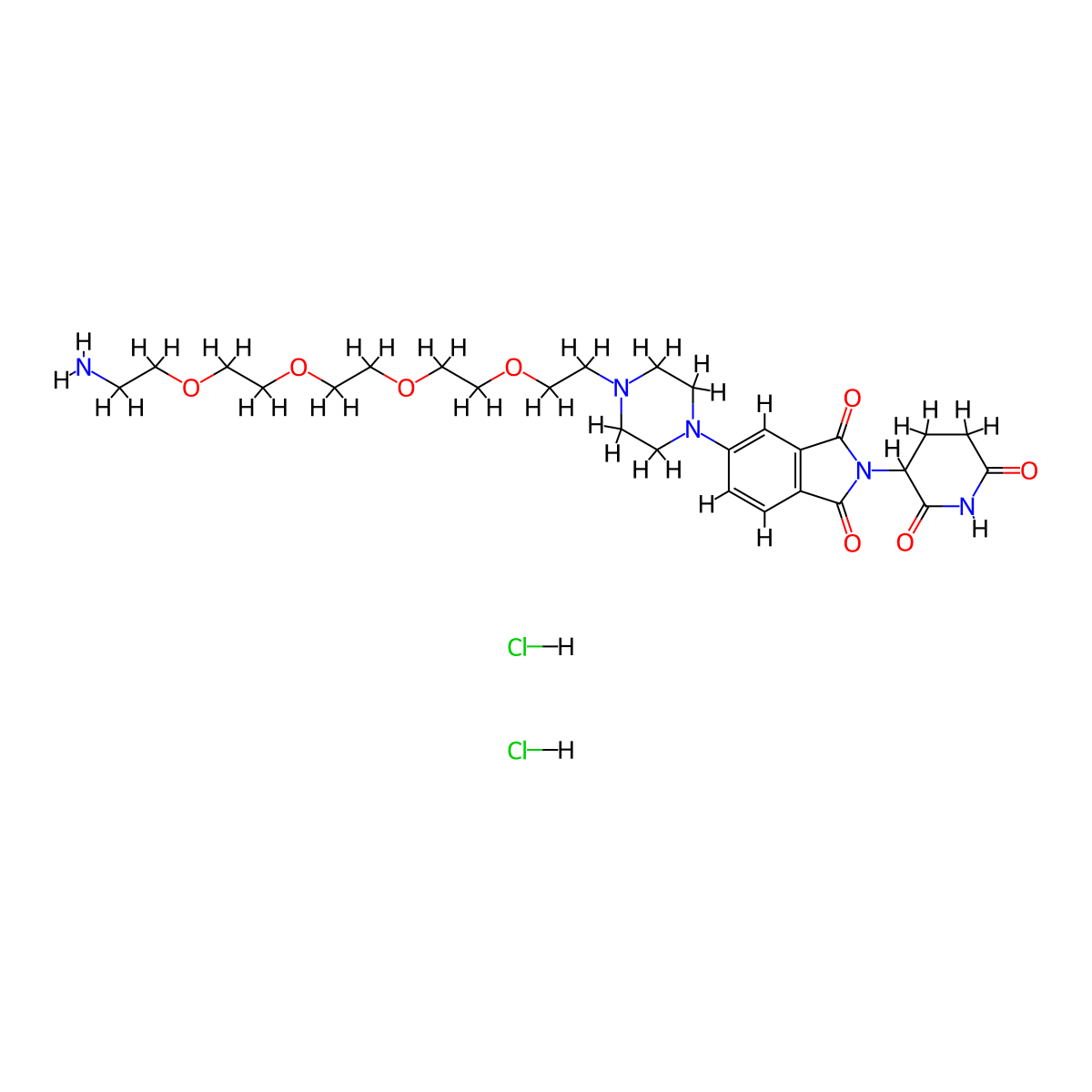 5-[4-(14-amino-3,6,9,12-tetraoxatetradecan-1-yl)piperazin-1-yl]-2-(2,6-dioxopiperidin-3-yl)-2,3-dihydro-1H-isoindole-1,3-dione dihydrochloride molecular structure, CAS 2743437-99-0