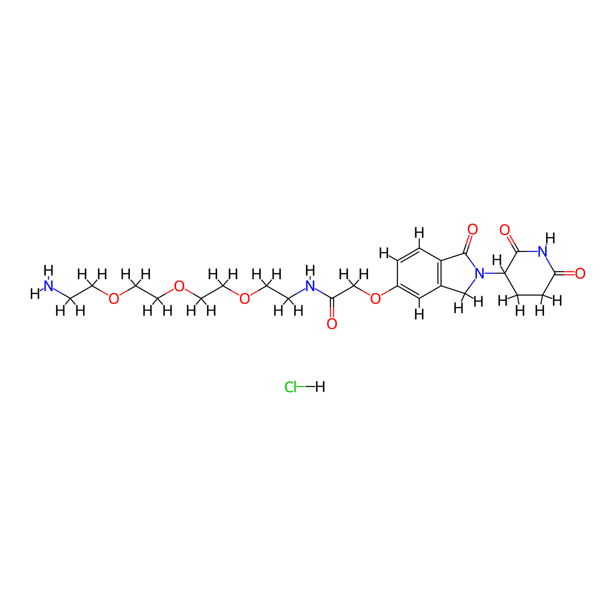 N-(2-{2-[2-(2-aminoethoxy)ethoxy]ethoxy}ethyl)-2-{[2-(2,6-dioxopiperidin-3-yl)-1-oxo-2,3-dihydro-1H-isoindol-5-yl]oxy}acetamide hydrochloride molecular structure, CAS 2743438-27-7