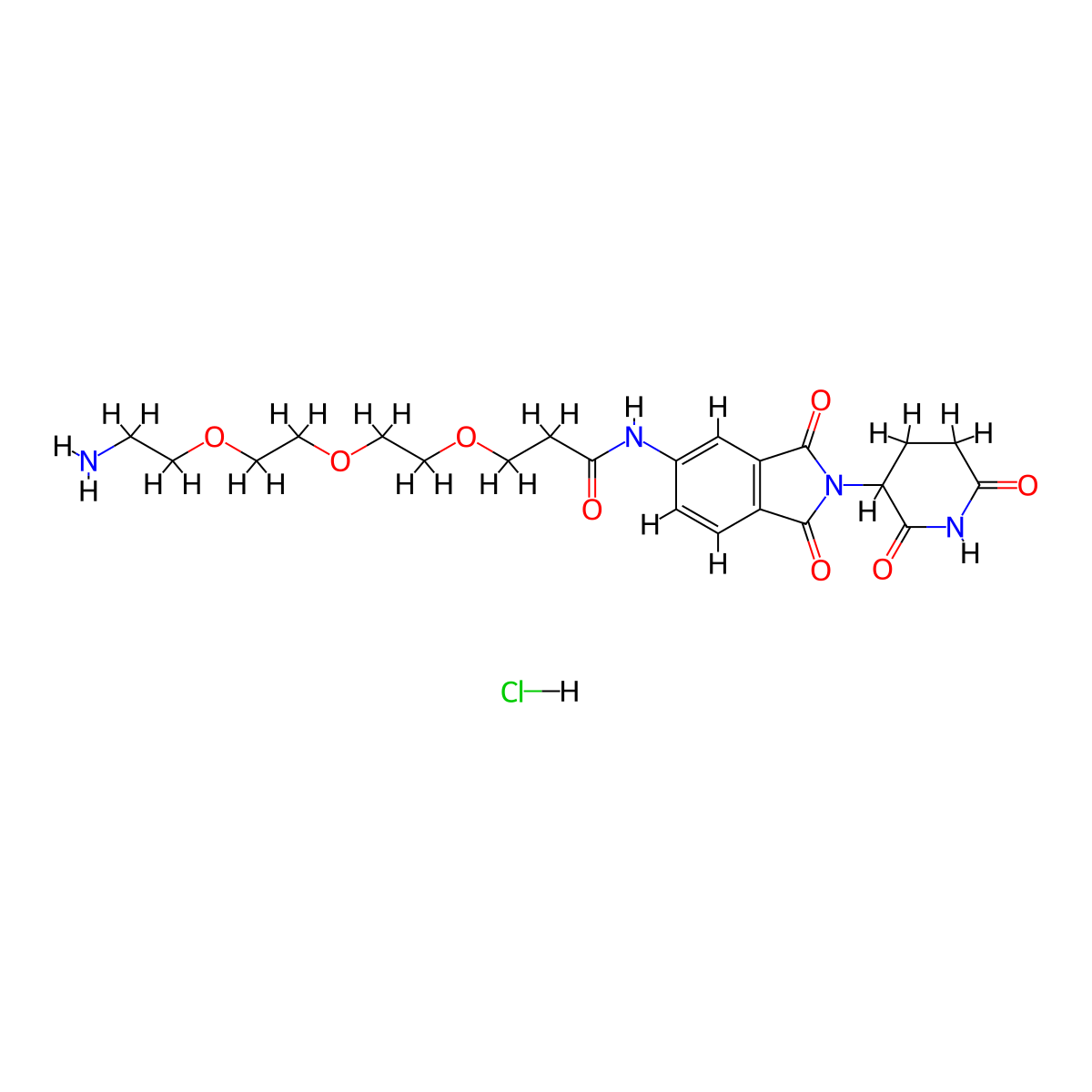 3-{2-[2-(2-aminoethoxy)ethoxy]ethoxy}-N-[2-(2,6-dioxopiperidin-3-yl)-1,3-dioxo-2,3-dihydro-1H-isoindol-5-yl]propanamide hydrochloride molecular structure, CAS 2743438-52-8