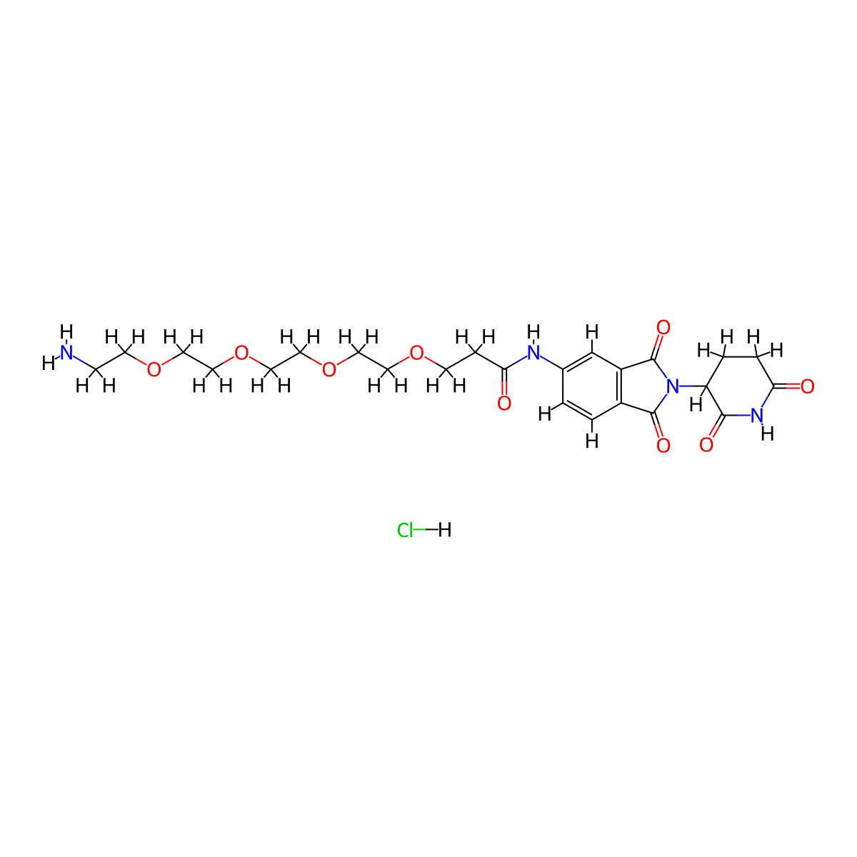 1-amino-N-[2-(2,6-dioxopiperidin-3-yl)-1,3-dioxo-2,3-dihydro-1H-isoindol-5-yl]-3,6,9,12-tetraoxapentadecan-15-amide hydrochloride molecular structure, CAS 2743438-57-3