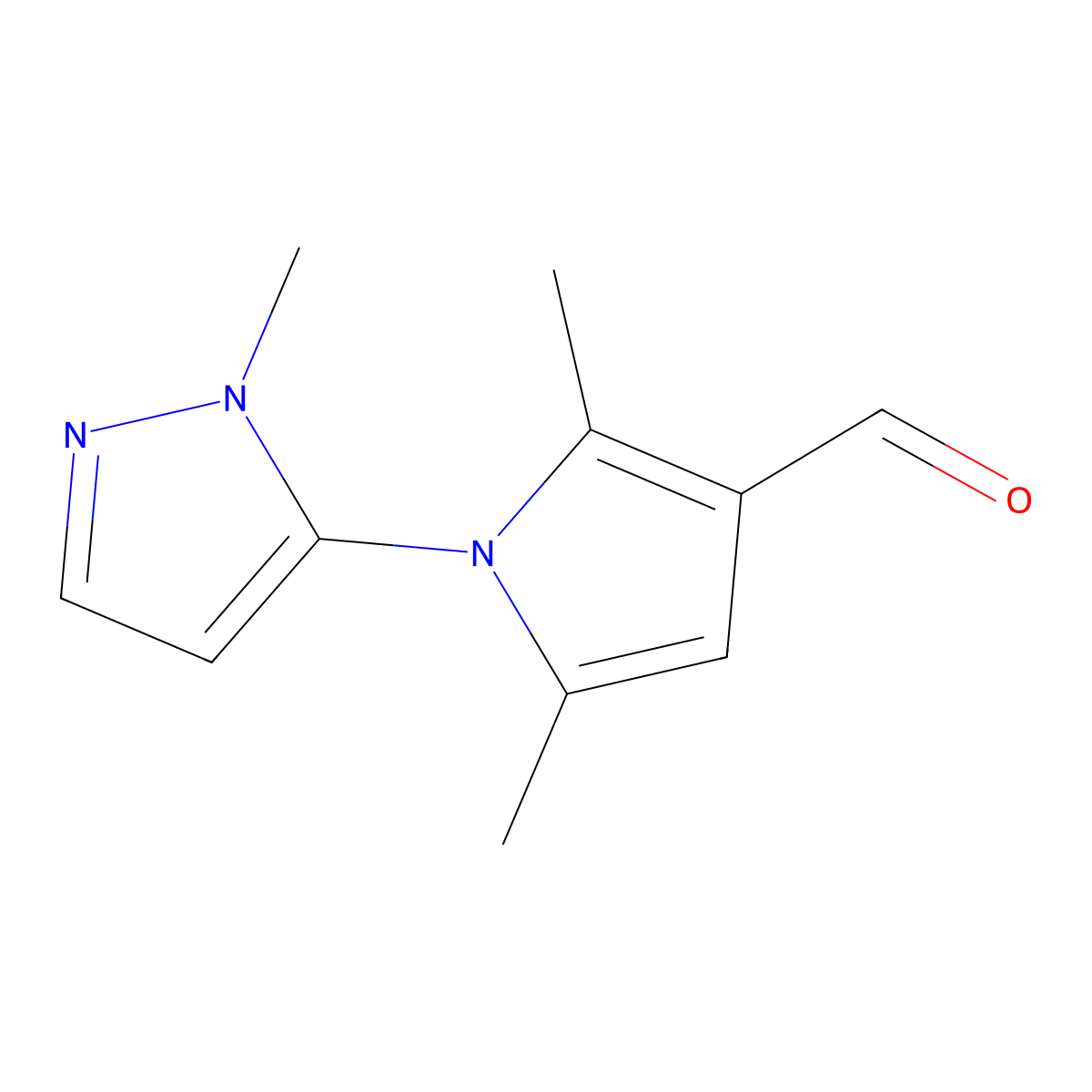 2,5-dimethyl-1-(1-methyl-1H-pyrazol-5-yl)-1H-pyrrole-3-carbaldehyde molecular structure, CAS 2743438-65-3