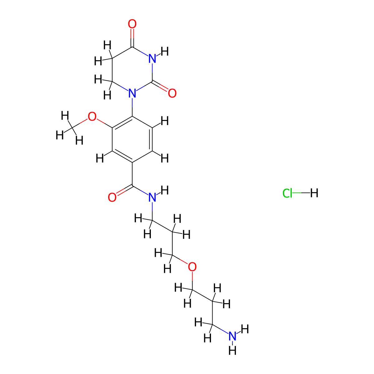 N-[3-(3-aminopropoxy)propyl]-4-(2,4-dioxo-1,3-diazinan-1-yl)-3-methoxybenzamide hydrochloride molecular structure, CAS 2743438-81-3
