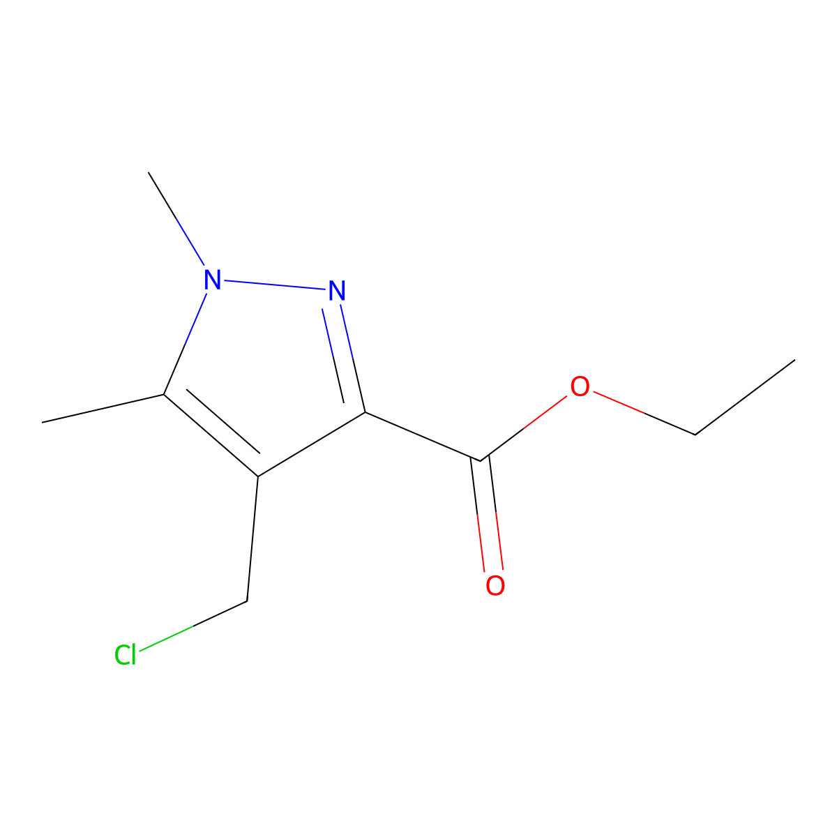 ethyl 4-(chloromethyl)-1,5-dimethyl-1H-pyrazole-3-carboxylate molecular structure, CAS 2743442-41-1