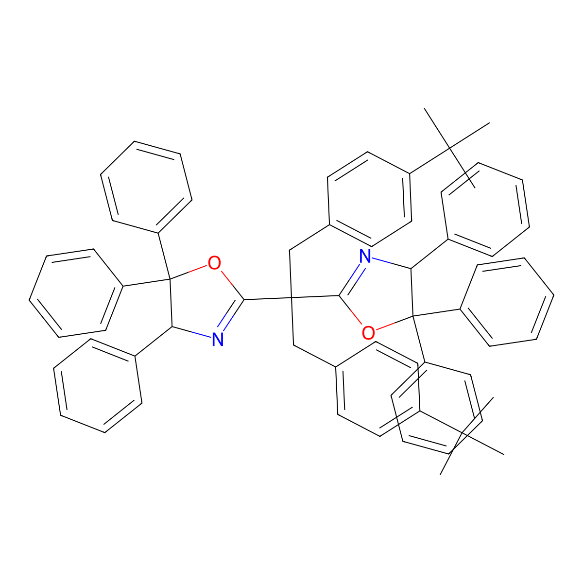 (4R,4'R)-2,2'-(1,3-Bis(4-(tert-butyl)phenyl)propane-2,2-diyl)bis(4,5,5-triphenyl-4,5-dihydrooxazole) molecular structure, CAS 2743519-38-0