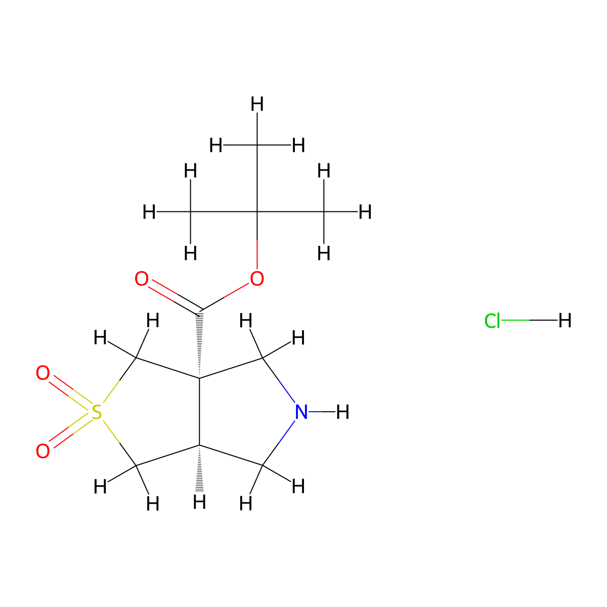 rac-tert-butyl (3aR,6aS)-2,2-dioxo-hexahydro-1H-2lambda6-thieno[3,4-c]pyrrole-3a-carboxylate hydrochloride molecular structure, CAS 2743625-67-2