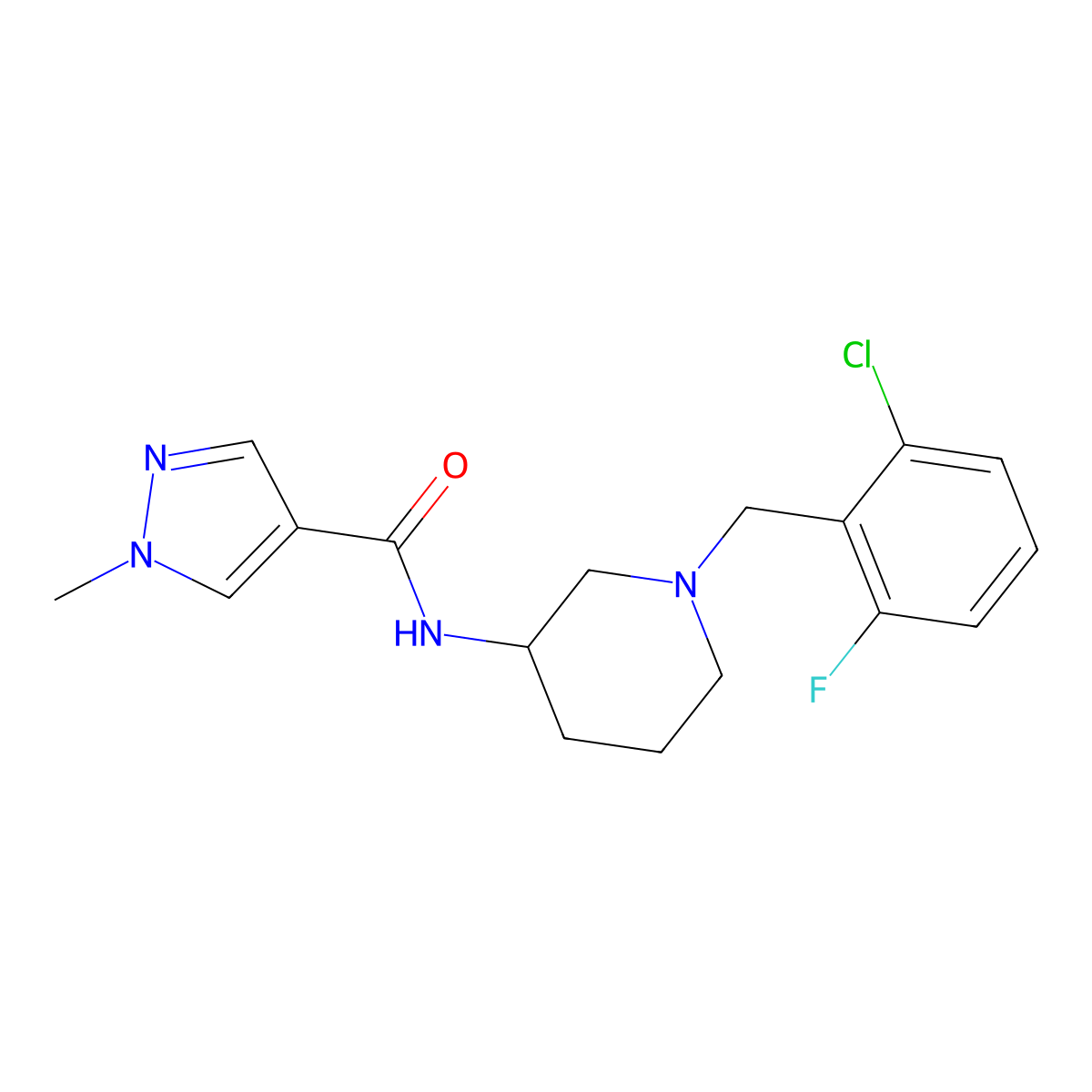 N-{1-[(2-chloro-6-fluorophenyl)methyl]piperidin-3-yl}-1-methyl-1H-pyrazole-4-carboxamide molecular structure, CAS 2743847-27-8