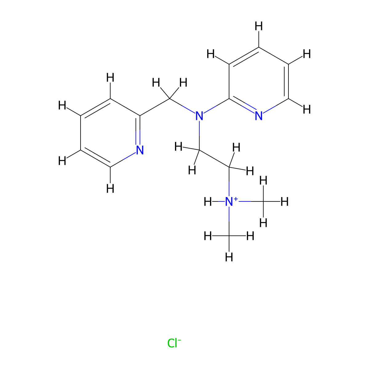 Ethylenediamine, N,N-dimethyl-N'-(2-pyridyl)-N'-(2-pyridylmethyl)-, hydrochloride molecular structure, CAS 27439-44-7