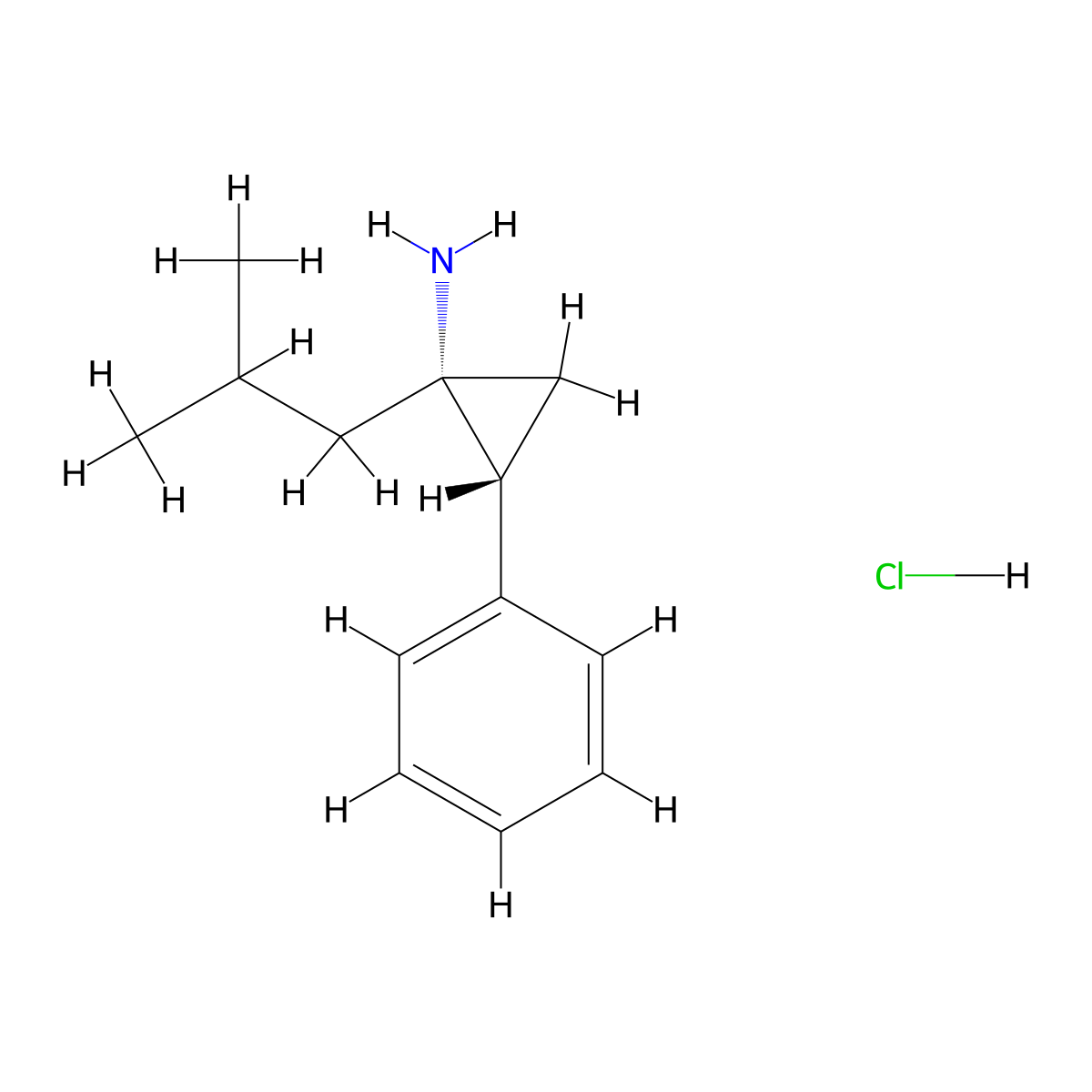rac-(1R,2R)-1-(2-methylpropyl)-2-phenylcyclopropan-1-amine hydrochloride molecular structure, CAS 2743918-35-4