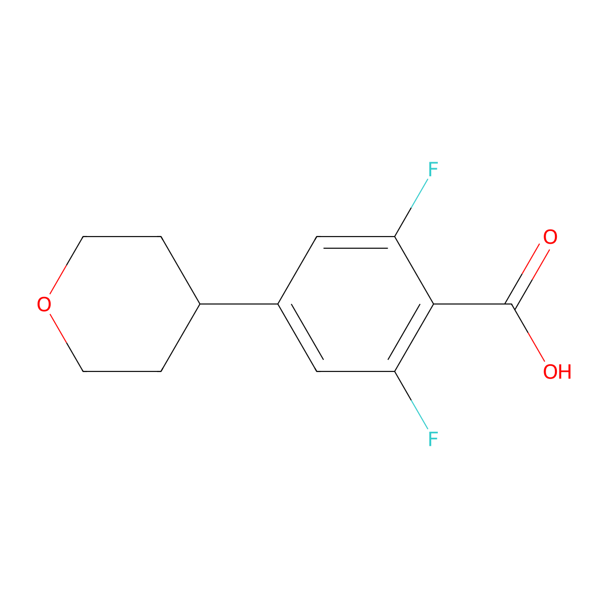 2,6-Difluoro-4-(tetrahydro-2H-pyran-4-yl)benzoic acid molecular structure, CAS 2744308-42-5