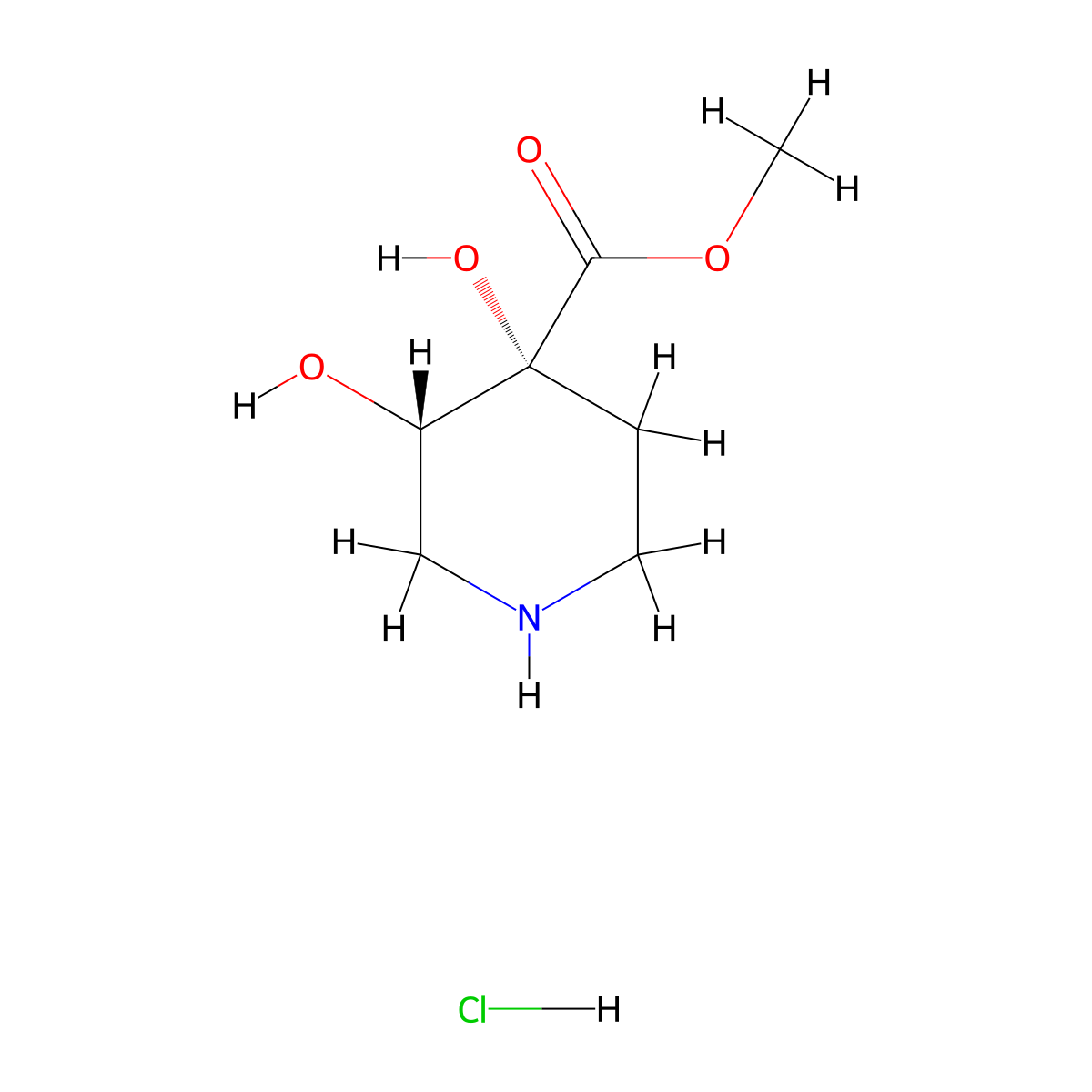 Methyl (3S,4R)-3,4-dihydroxypiperidine-4-carboxylate;hydrochloride molecular structure, CAS 2744317-29-9