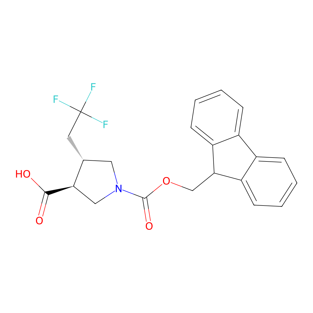rac-(3R,4R)-1-{[(9H-fluoren-9-yl)methoxy]carbonyl}-4-(2,2,2-trifluoroethyl)pyrrolidine-3-carboxylic acid molecular structure, CAS 2744318-38-3