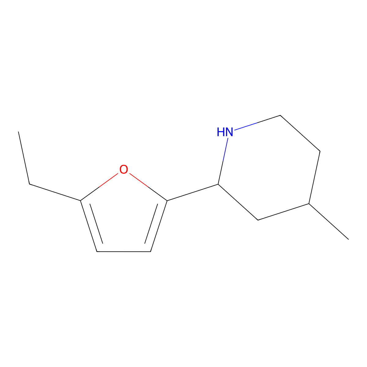 rac-(2R,4R)-2-(5-ethylfuran-2-yl)-4-methylpiperidine molecular structure, CAS 2744560-63-0