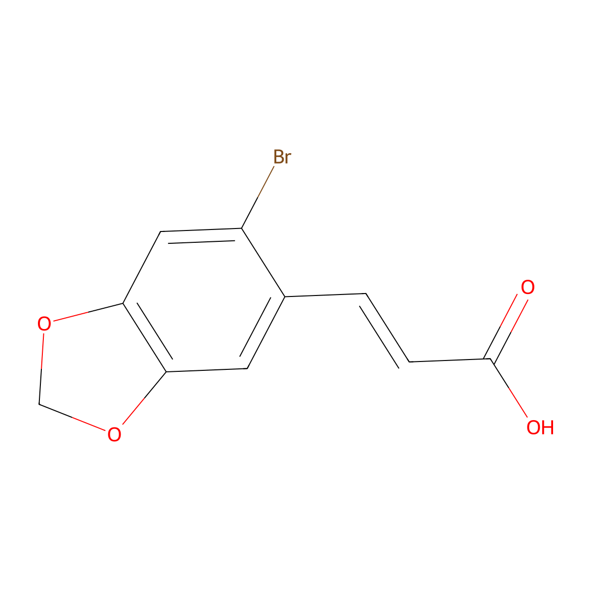 (2E)-3-(6-Bromo-1,3-benzodioxol-5-yl)-2-propenoic acid molecular structure, CAS 27452-00-2