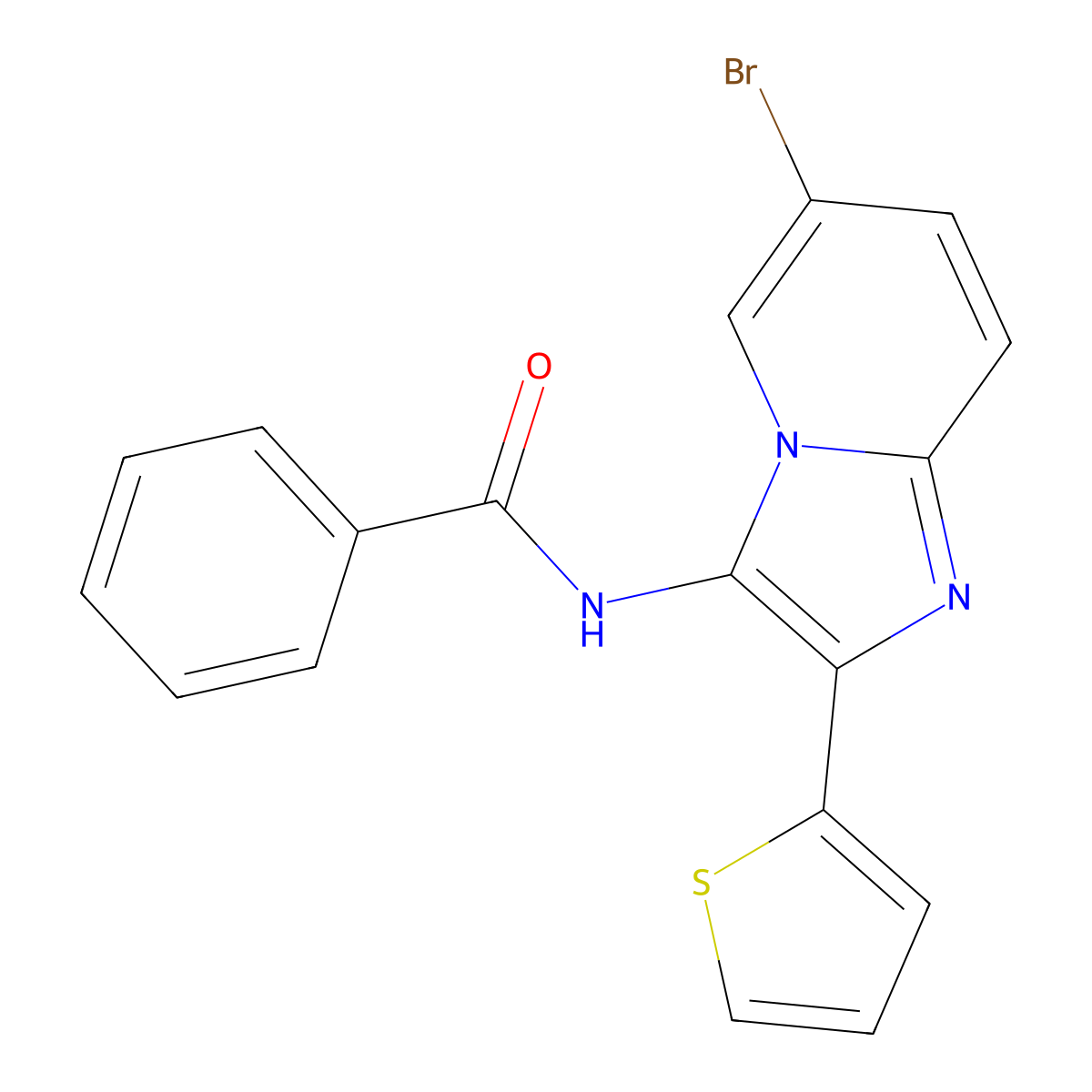 N-[6-bromo-2-(thiophen-2-yl)imidazo[1,2-a]pyridin-3-yl]benzamide molecular structure, CAS 2745204-77-5