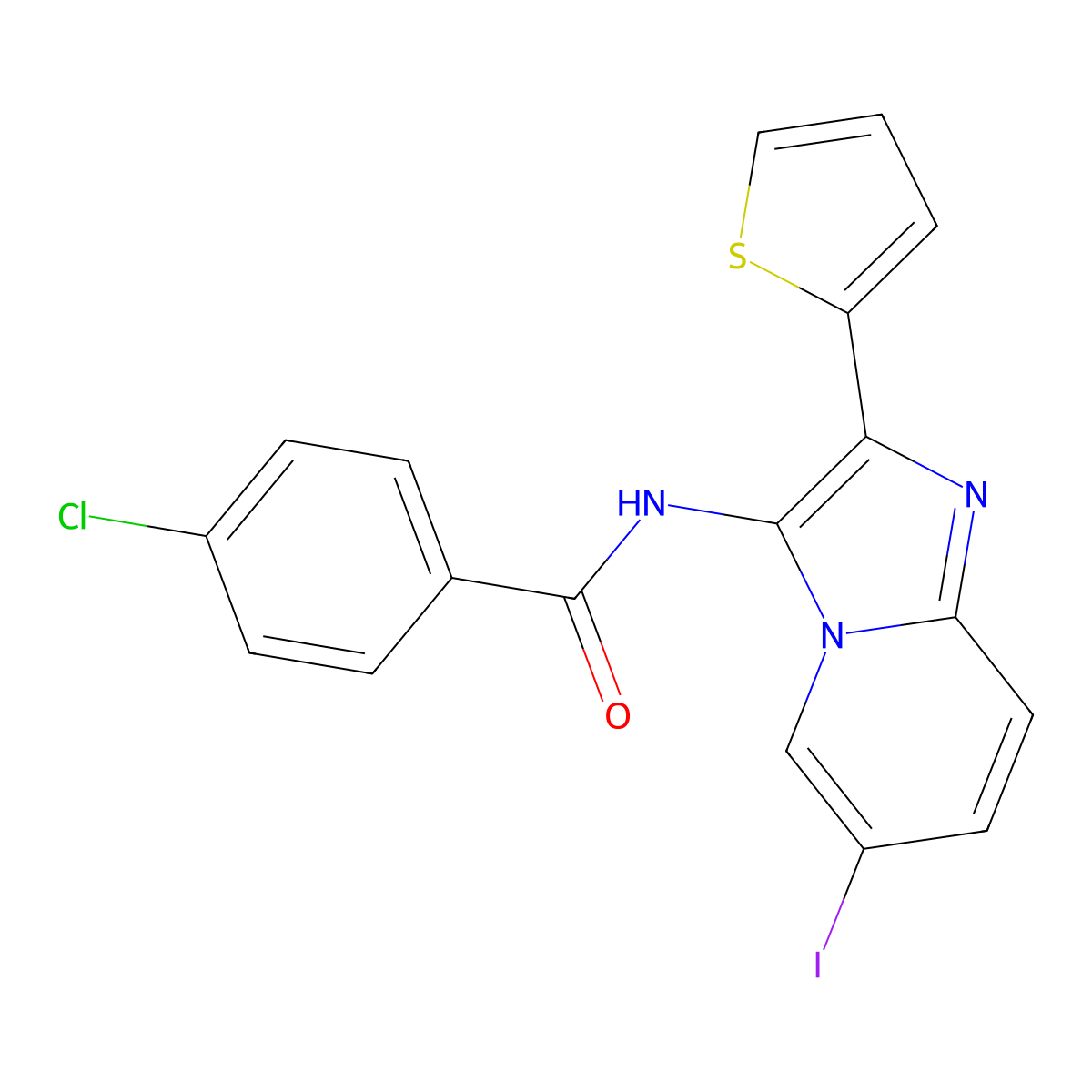4-chloro-N-[6-iodo-2-(thiophen-2-yl)imidazo[1,2-a]pyridin-3-yl]benzamide molecular structure, CAS 2745204-83-3