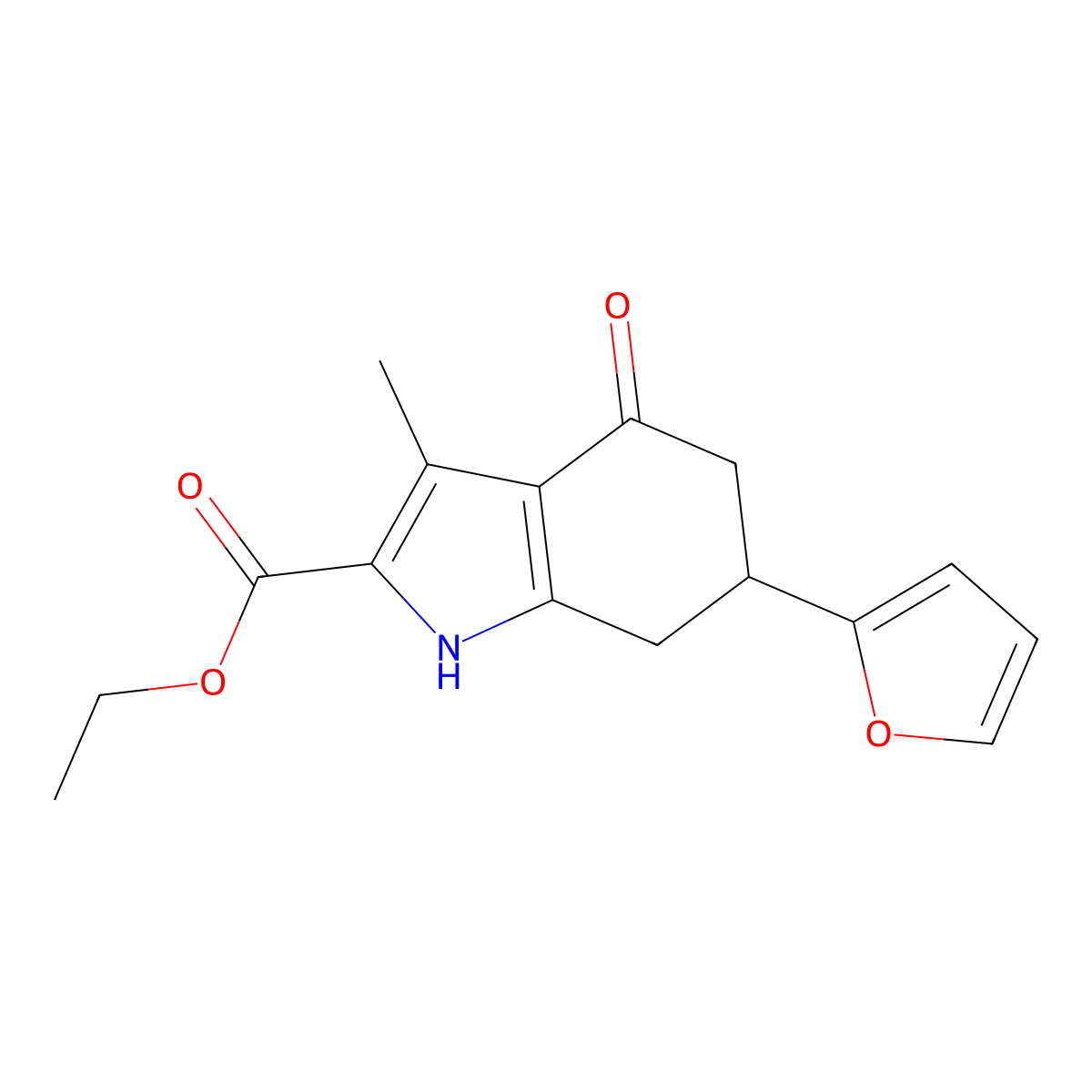ethyl 6-(2-furyl)-3-methyl-4-oxo-4,5,6,7-tetrahydro-1H-indole-2-carboxylate molecular structure, CAS 27463-52-1