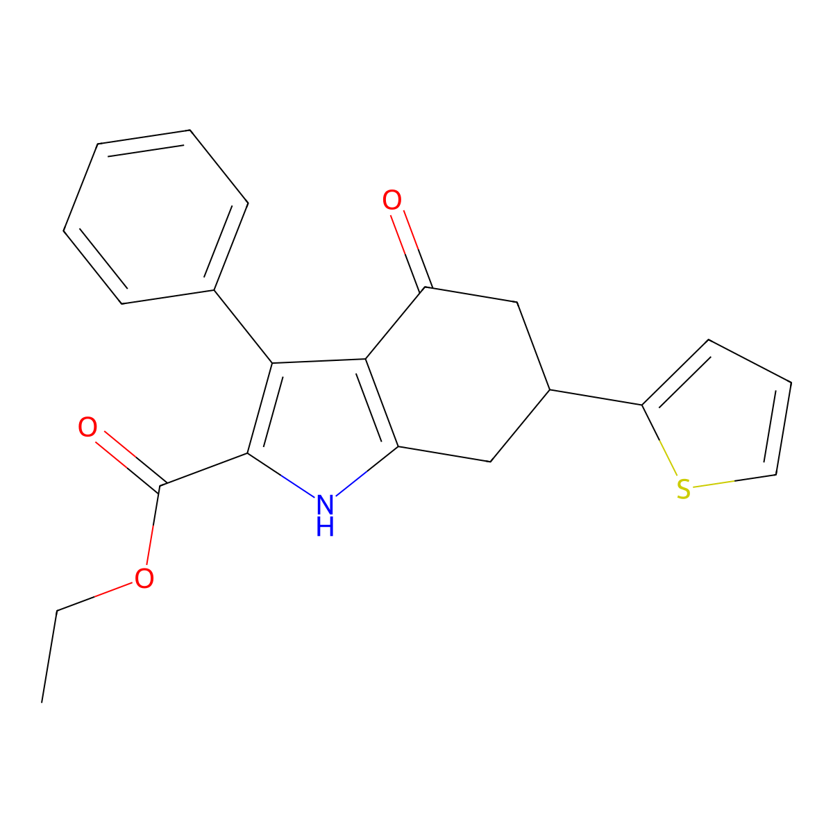 ethyl 4-oxo-3-phenyl-6-(thiophen-2-yl)-4,5,6,7-tetrahydro-1H-indole-2-carboxylate molecular structure, CAS 27463-77-0