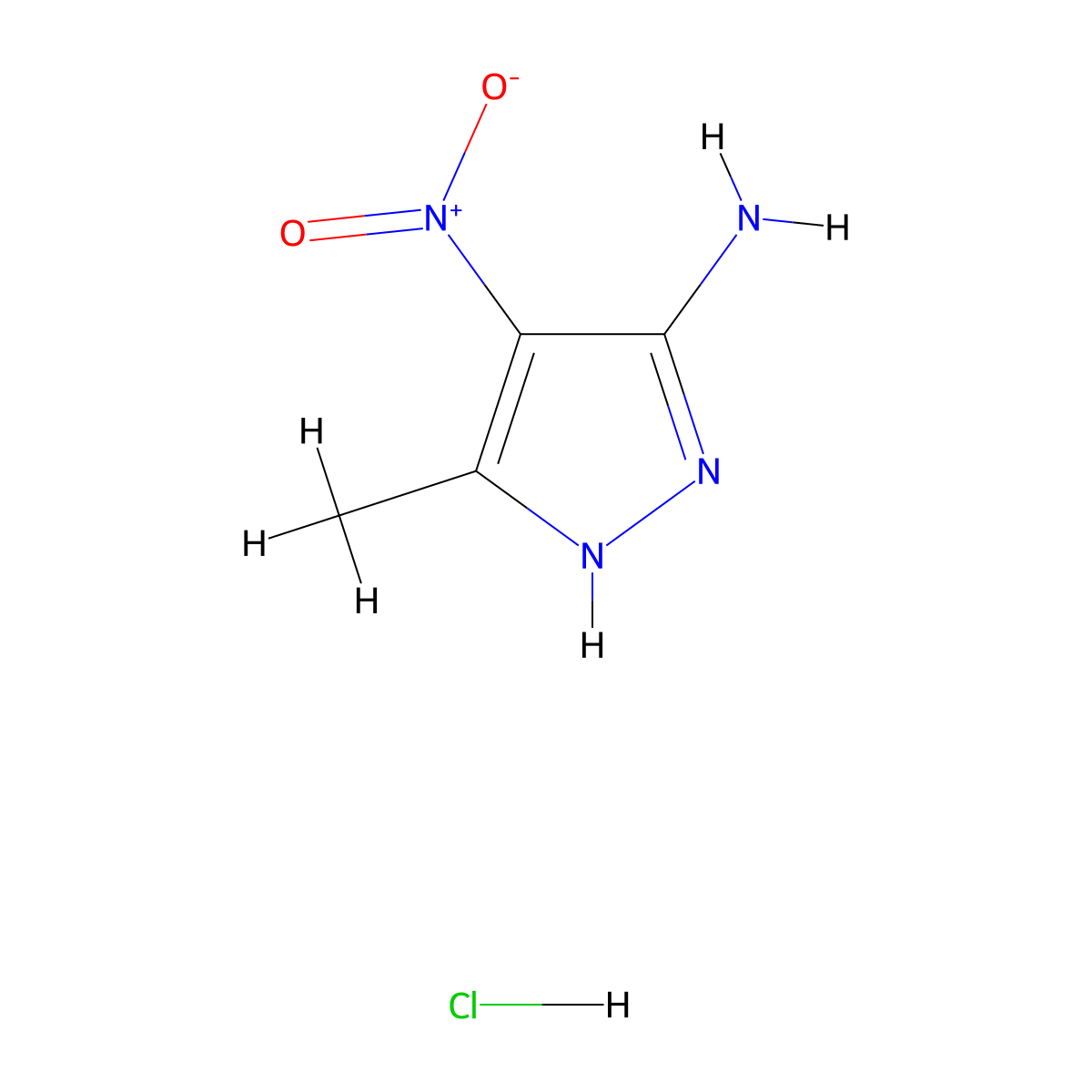 3-methyl-4-nitro-1H-pyrazol-5-amine hydrochloride molecular structure, CAS 2746424-37-1