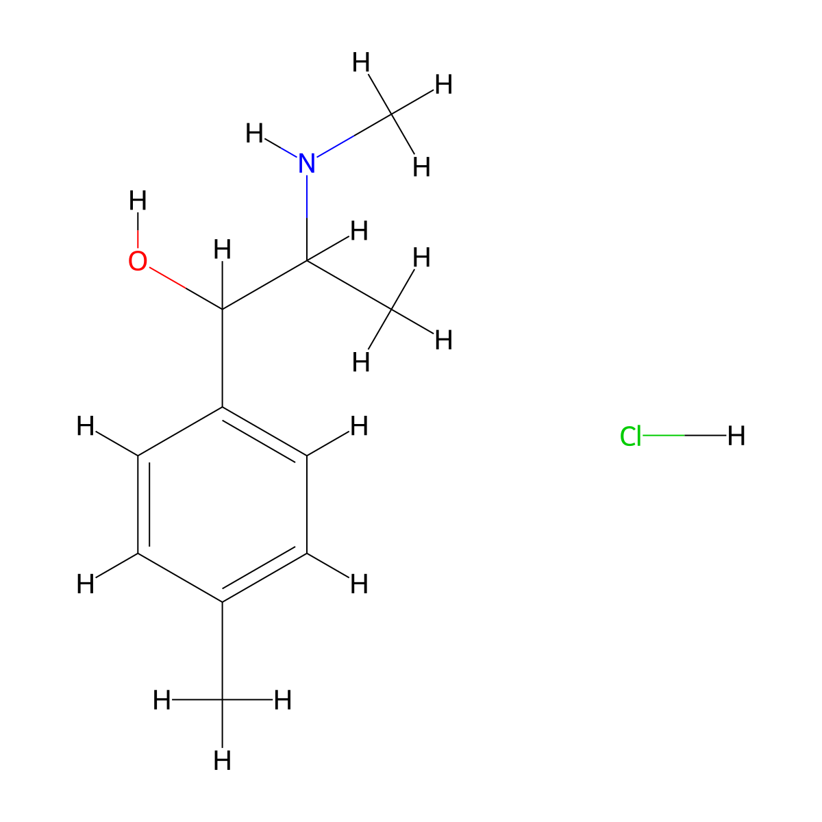 4-Methyl-alpha-[1-(methylamino)ethyl]-benzenemethanol hydrochloride molecular structure, CAS 27465-53-8