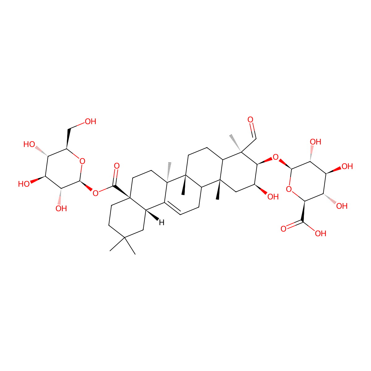 (2S,3S,4S,5R,6R)-6-[[(2S,3R,4R,6aR,6bS,8aS,12aS,14bR)-4-formyl-2-hydroxy-4,6a,6b,11,11,14b-hexamethyl-8a-[(2S,3R,4S,5S,6R)-3,4,5-trihydroxy-6-(hydroxymethyl)oxan-2-yl]oxycarbonyl-1,2,3,4a,5,6,7,8,9,10,12,12a,14,14a-tetradecahydropicen-3-yl]oxy]-3,4,5-trihydroxyoxane-2-carboxylic acid molecular structure, CAS 274677-98-4