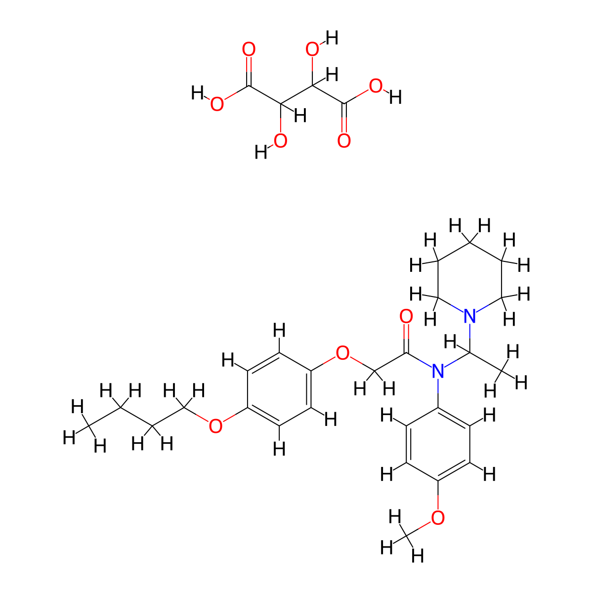 Acetamide, N-(p-anisyl)-2-(p-butoxyphenoxy)-N-(1-methyl-2-piperidino)ethyl-, tartrate molecular structure, CAS 27468-63-9
