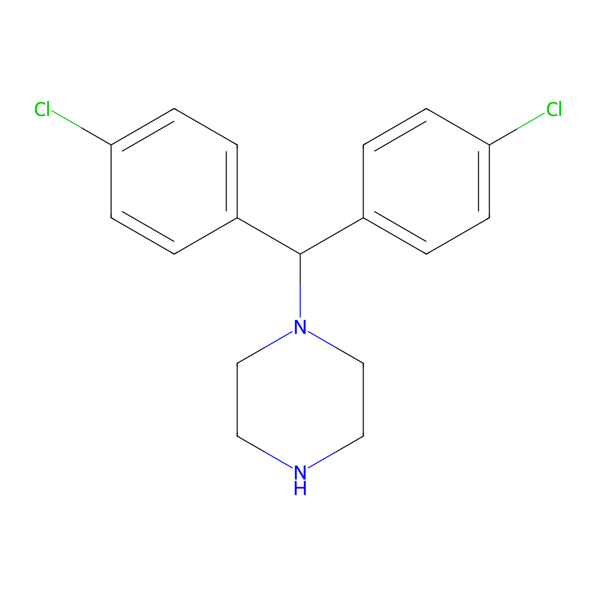 1-[Bis(4-chlorophenyl)methyl]piperazine molecular structure, CAS 27469-61-0