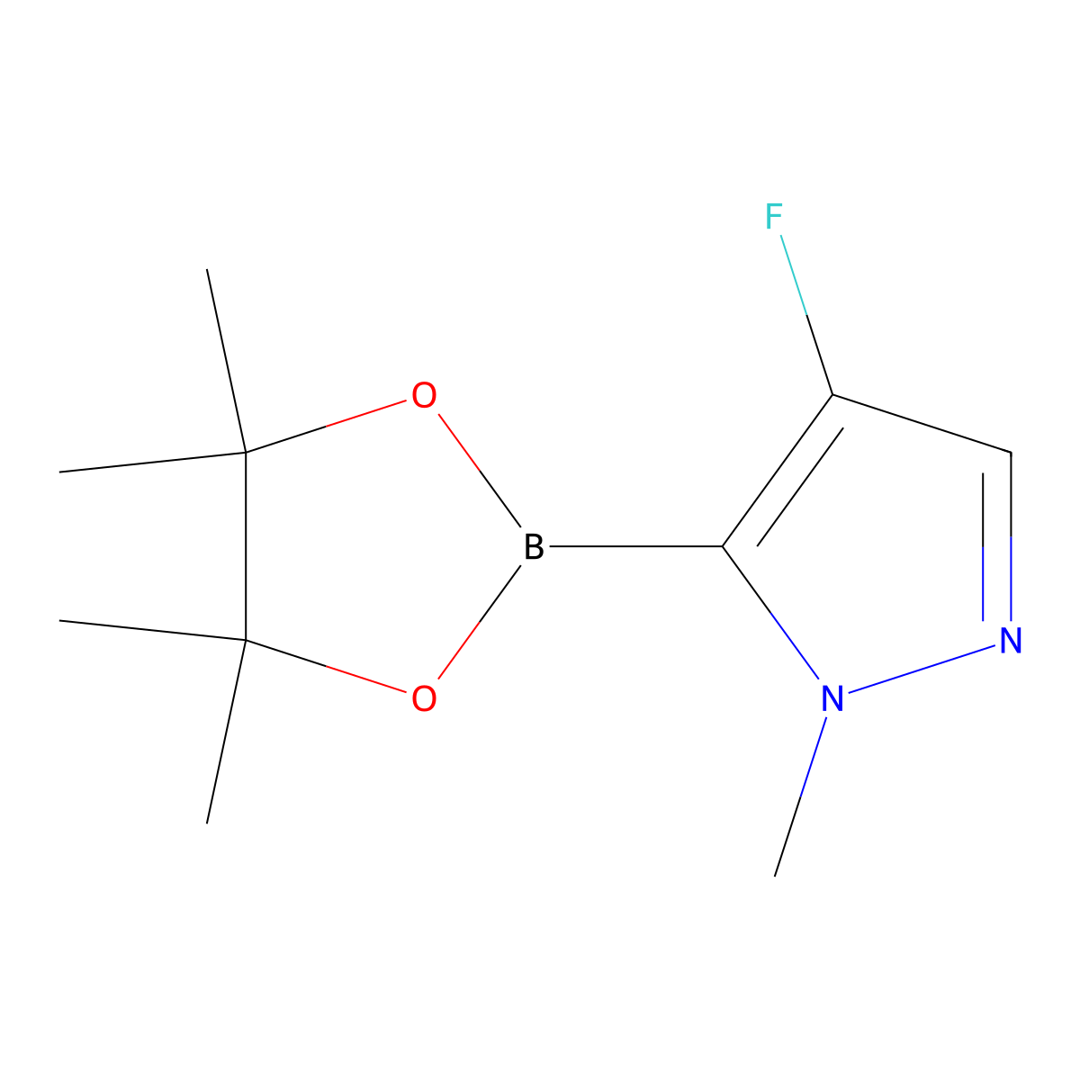 4-fluoro-1-methyl-5-(tetramethyl-1,3,2-dioxaborolan-2-yl)-1H-pyrazole molecular structure, CAS 2747979-08-2