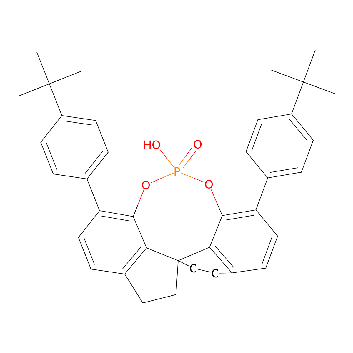 (11aR)-1,10-Bis(4-(tert-butyl)phenyl)-12-hydroxy-4,5,6,7-tetrahydrodiindeno[7,1-de:1',7'-fg][1,3,2]dioxaphosphocine 12-oxide molecular structure, CAS 2748027-82-7