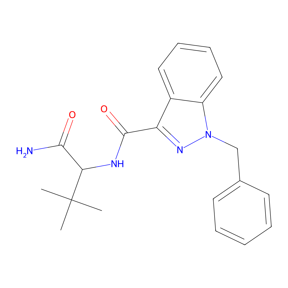 N-(1-amino-3,3-dimethyl-1-oxobutan-2-yl)-1-benzylindazole-3-carboxamide molecular structure, CAS 2748155-93-1
