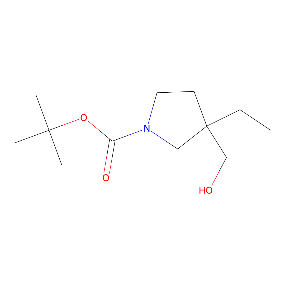Tert-butyl 3-ethyl-3-(hydroxymethyl)pyrrolidine-1-carboxylate molecular structure, CAS 2748253-19-0