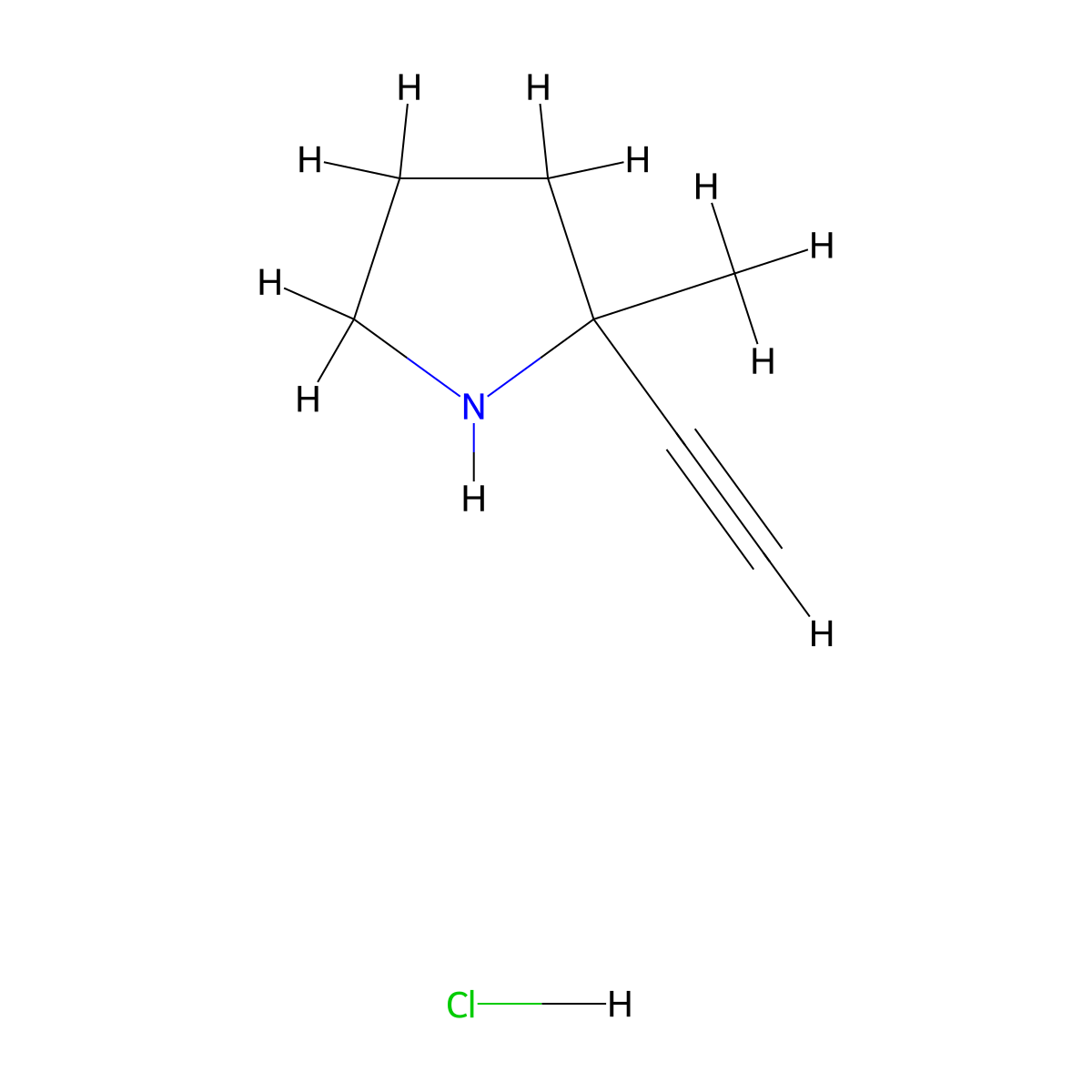 2-Ethynyl-2-methylpyrrolidine hydrochloride molecular structure, CAS 2748254-79-5