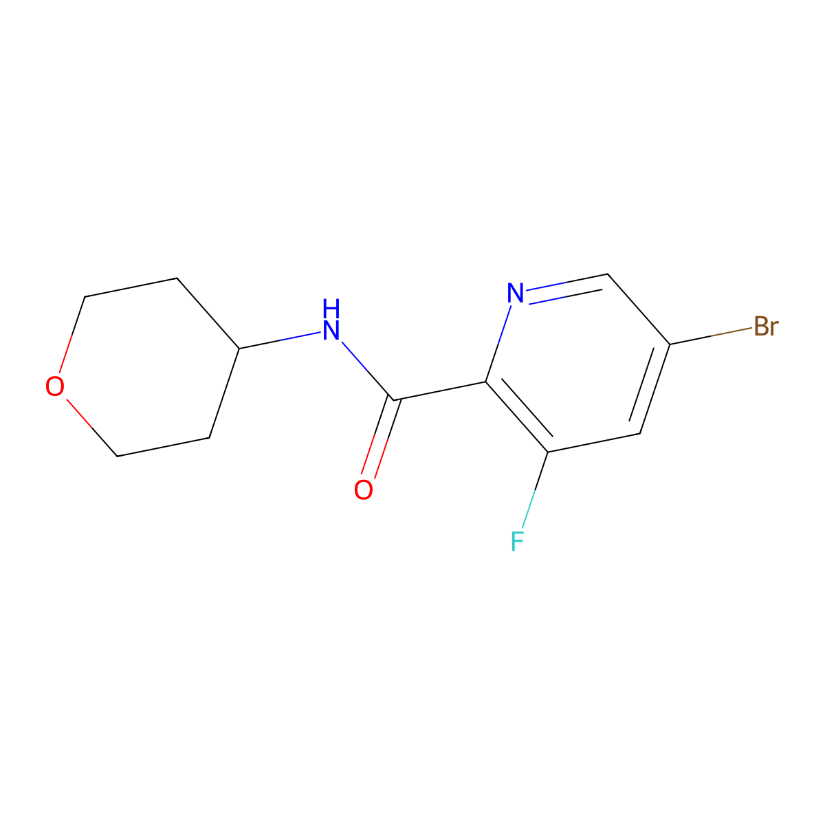 5-Bromo-3-fluoro-N-(tetrahydro-2H-pyran-4-yl)picolinamide molecular structure, CAS 2748282-23-5