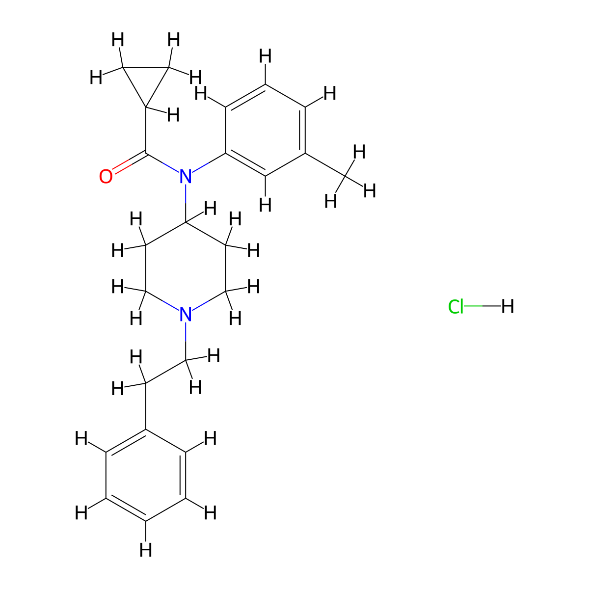N-(1-phenethylpiperidin-4-yl)-N-(m-tolyl)cyclopropanecarboxamide,monohydrochloride molecular structure, CAS 2748301-54-2