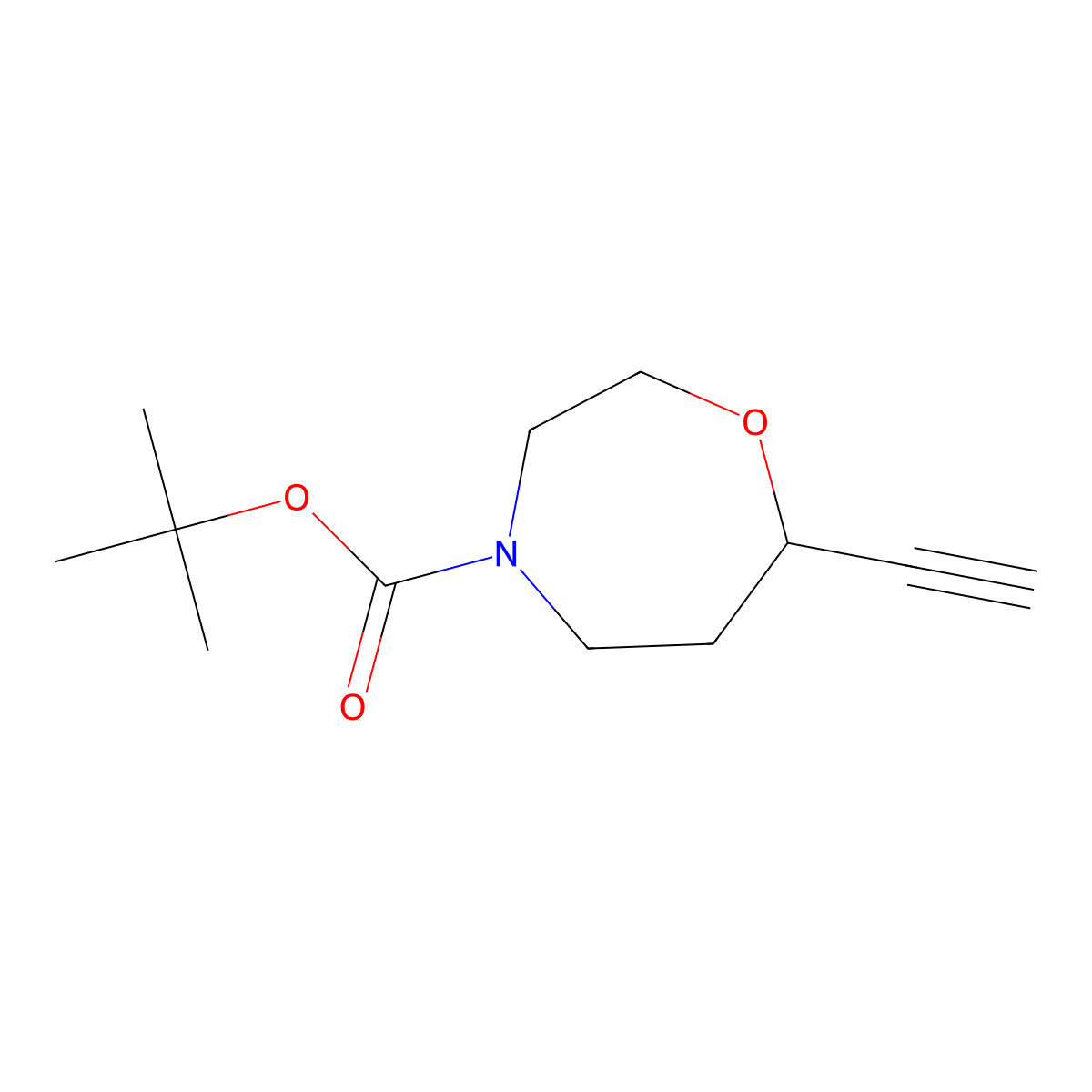 Tert-butyl 7-ethynyl-1,4-oxazepane-4-carboxylate molecular structure, CAS 2748549-09-7