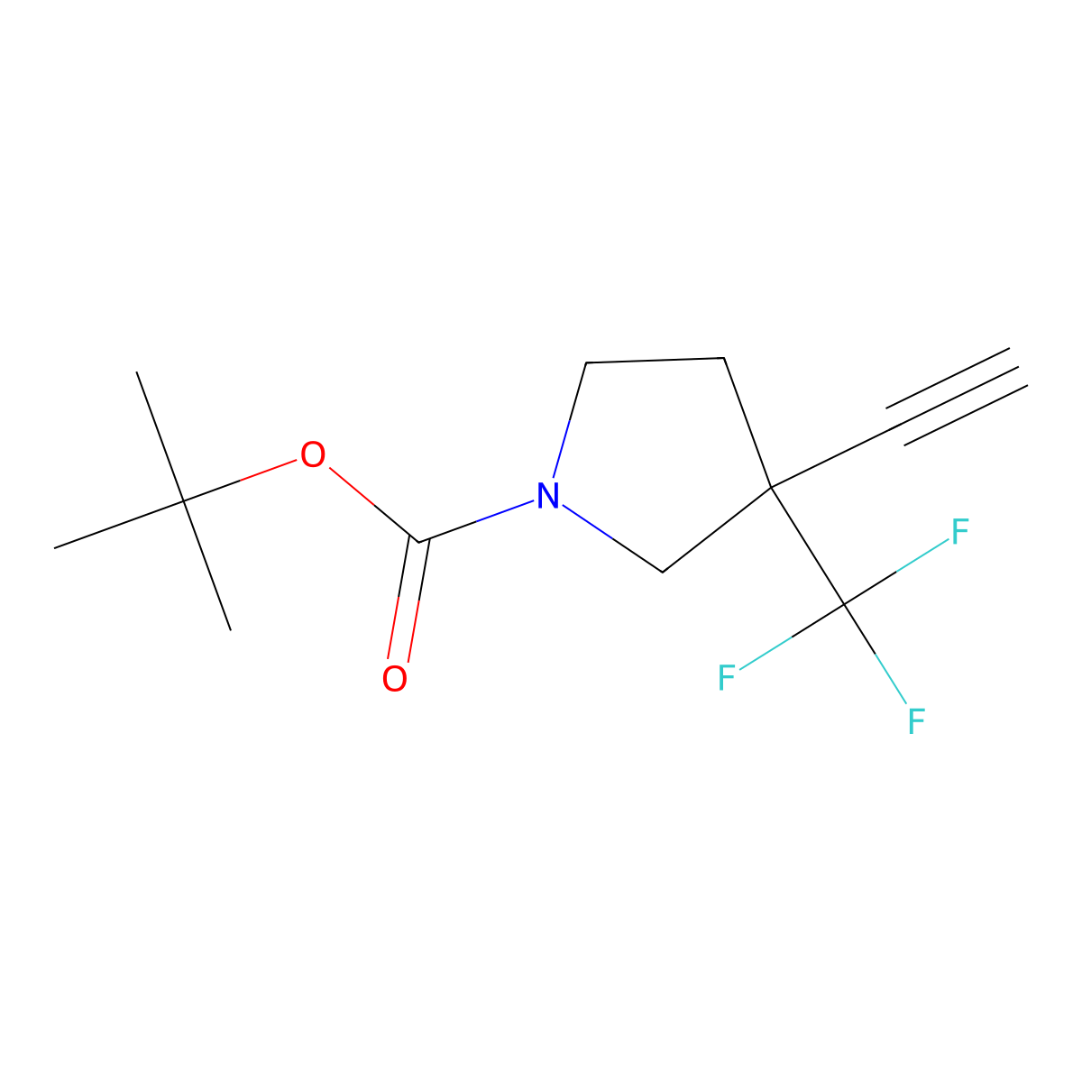 Tert-butyl 3-ethynyl-3-(trifluoromethyl)pyrrolidine-1-carboxylate molecular structure, CAS 2748552-19-2