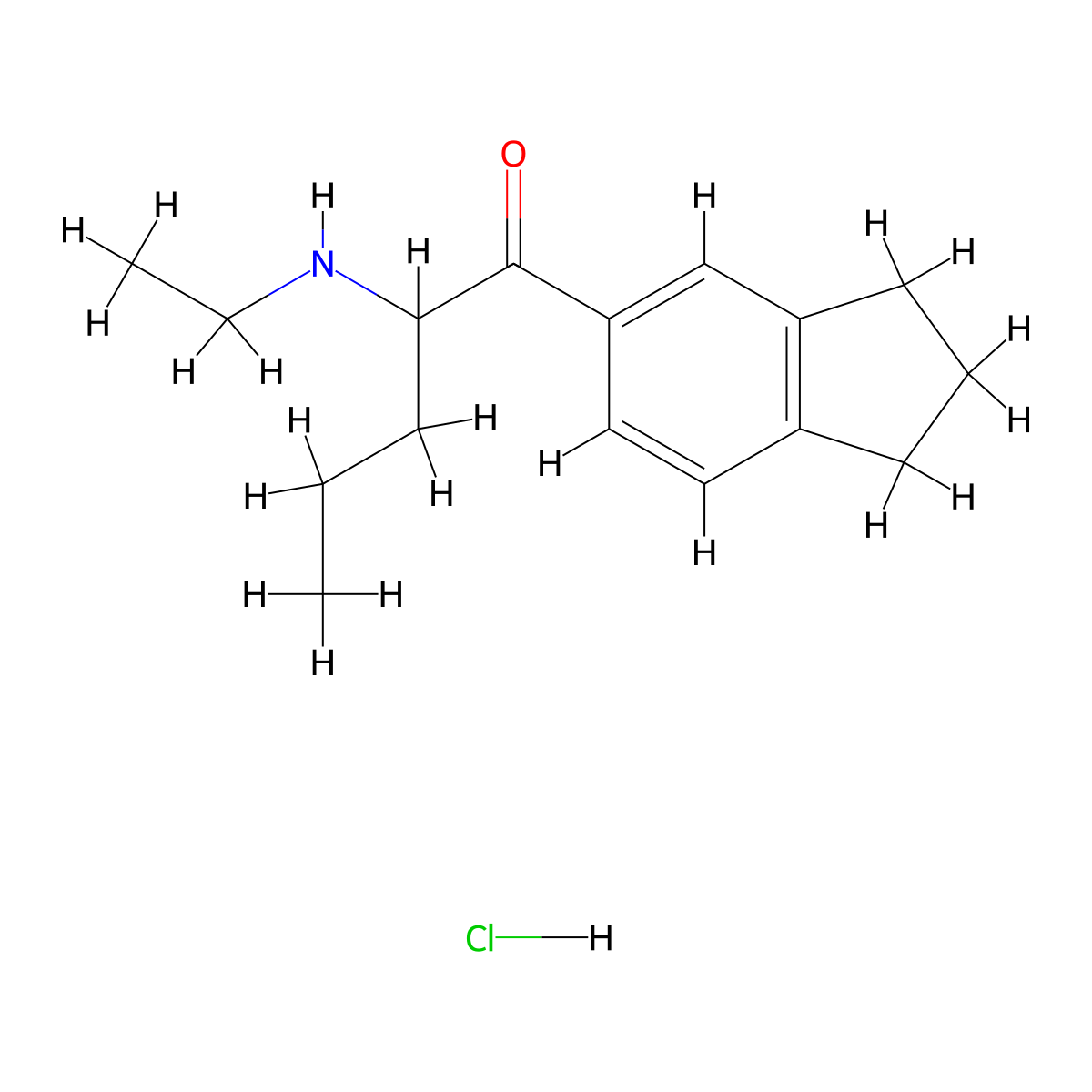 1-(2,3-dihydro-1H-inden-5-yl)-2-(ethylamino)pentan-1-one,monohydrochloride molecular structure, CAS 2748590-67-0