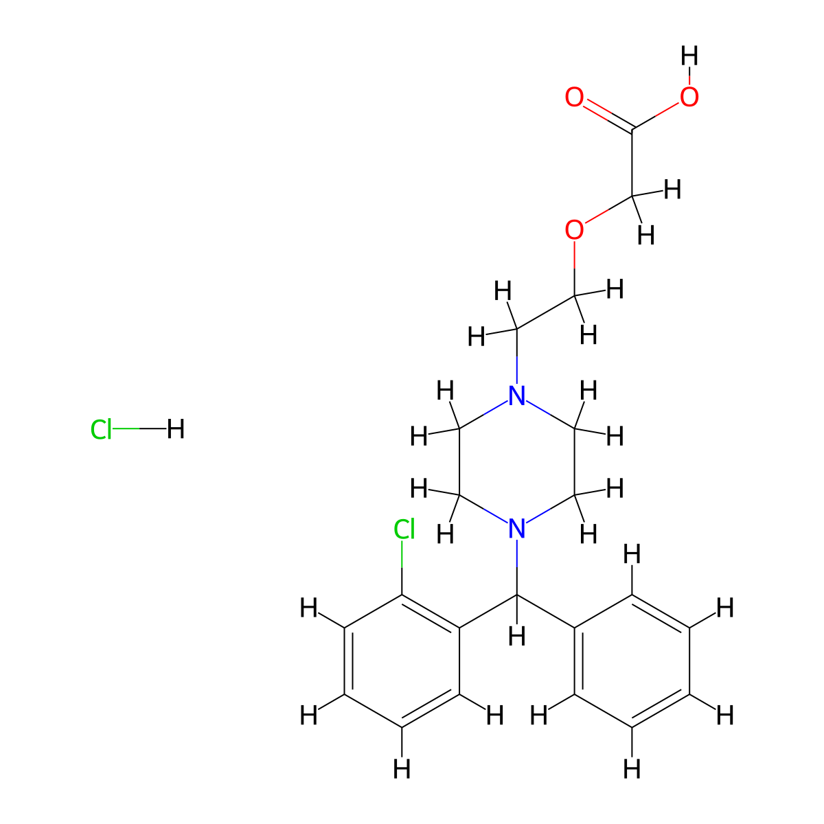 2-(2-(4-((2-Chlorophenyl)(phenyl)methyl)piperazin-1-YL)ethoxy)acetic acid hydrochloride molecular structure, CAS 2748607-26-1