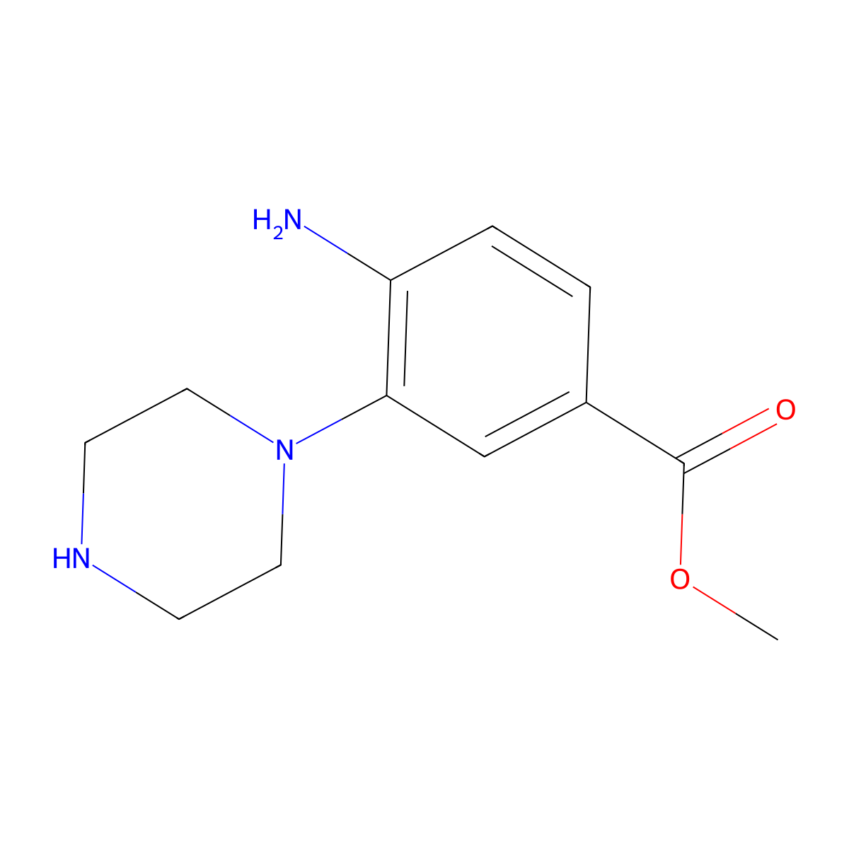 Methyl 4-amino-3-(piperazin-1-yl)benzoate molecular structure, CAS 2748631-21-0