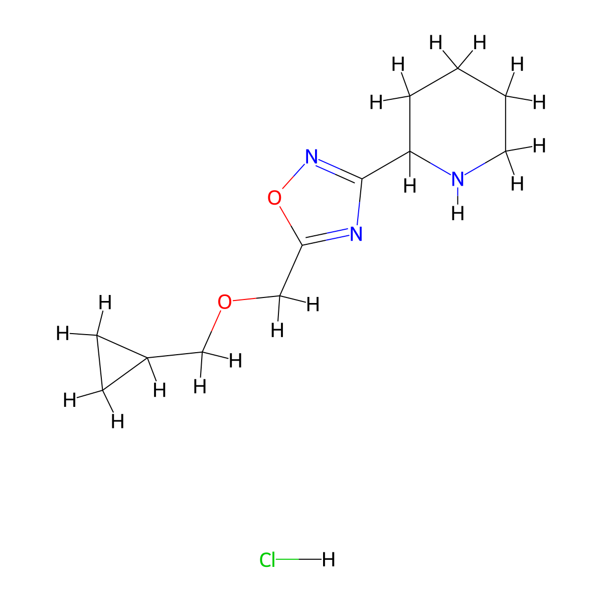 2-{5-[(Cyclopropylmethoxy)methyl]-1,2,4-oxadiazol-3-yl}piperidinehydrochloride molecular structure, CAS 2748632-75-7