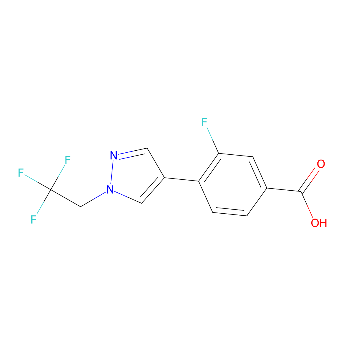 3-Fluoro-4-(1-(2,2,2-trifluoroethyl)-1H-pyrazol-4-yl)benzoic acid molecular structure, CAS 2748633-50-1