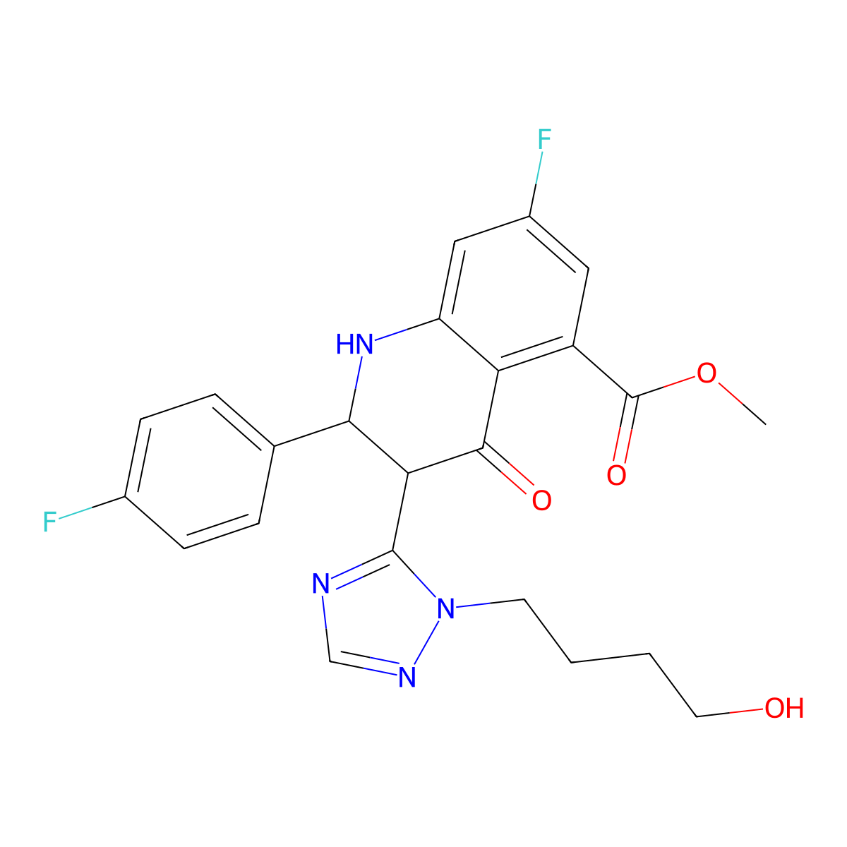 methyl (2S,3S)-7-fluoro-2-(4-fluorophenyl)-3-[2-(4-hydroxybutyl)-1,2,4-triazol-3-yl]-4-oxo-2,3-dihydro-1H-quinoline-5-carboxylate molecular structure, CAS 2748692-76-2