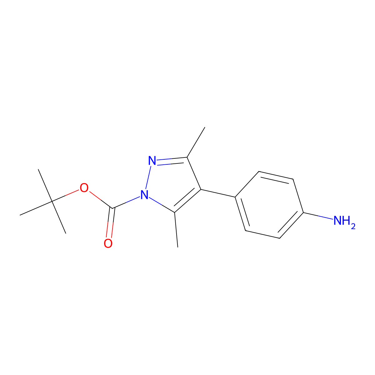 tert-butyl 4-(4-aminophenyl)-3,5-dimethyl-1H-pyrazole-1-carboxylate molecular structure, CAS 2748752-21-6