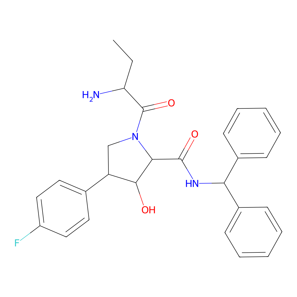 (2R,3S,4R)-1-[(2S)-2-aminobutanoyl]-N-benzhydryl-4-(4-fluorophenyl)-3-hydroxypyrrolidine-2-carboxamide molecular structure, CAS 2748800-08-8