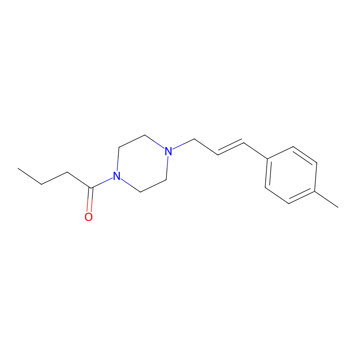1-{4-[3-(4-Methylphenyl)prop-2-en-1-yl]piperazin-1-yl}butan-1-one molecular structure, CAS 2749048-11-9