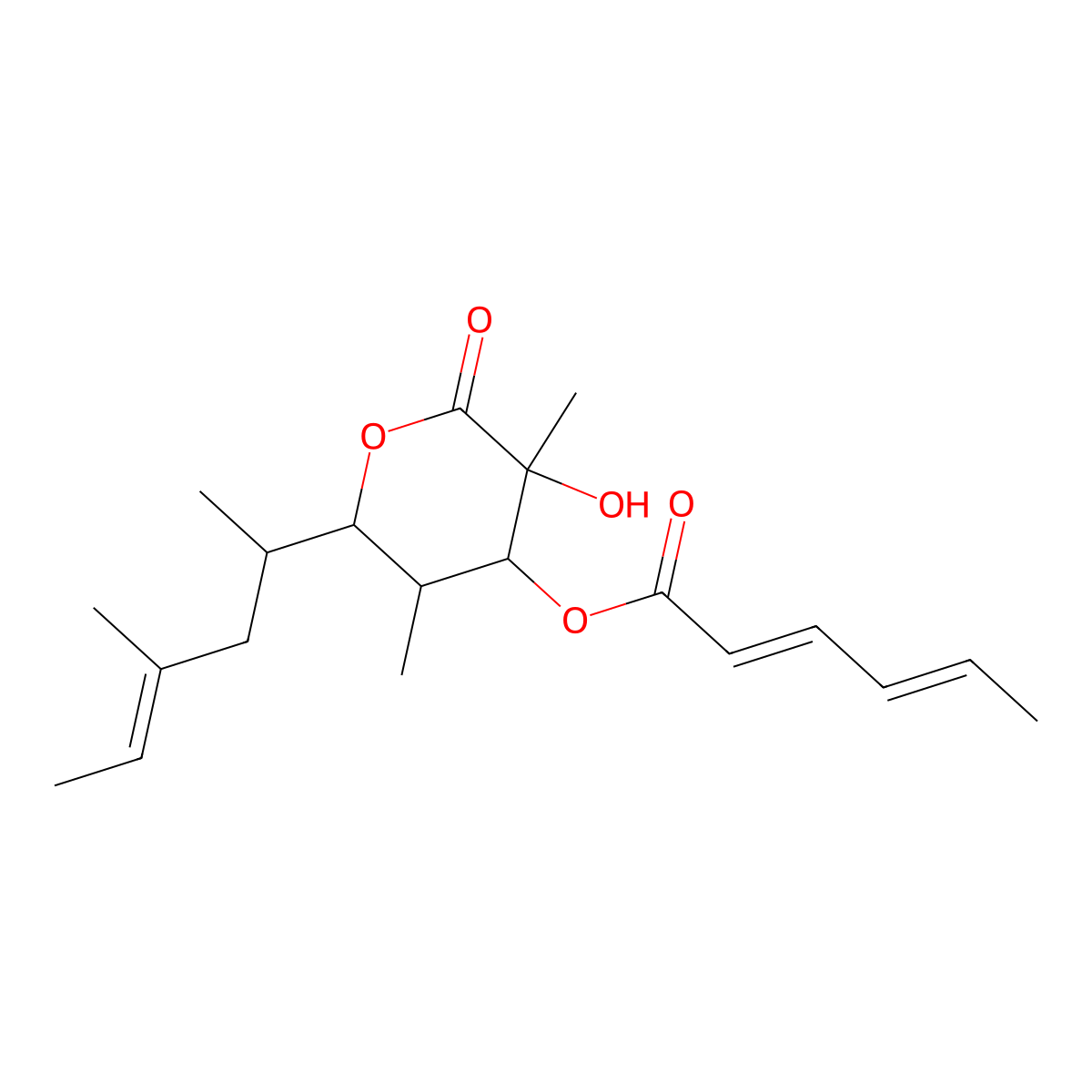 [3-hydroxy-3,5-dimethyl-6-[(E)-4-methylhex-4-en-2-yl]-2-oxooxan-4-yl] (2E,4E)-hexa-2,4-dienoate molecular structure, CAS 2749064-32-0