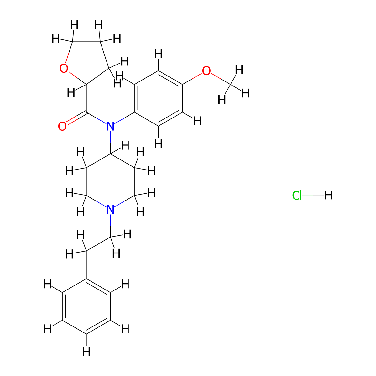 N-(4-methoxyphenyl)-N-(1-phenethylpiperidin-4-yl)tetrahydrofuran-2-carboxamide,monohydrochloride molecular structure, CAS 2749299-32-7
