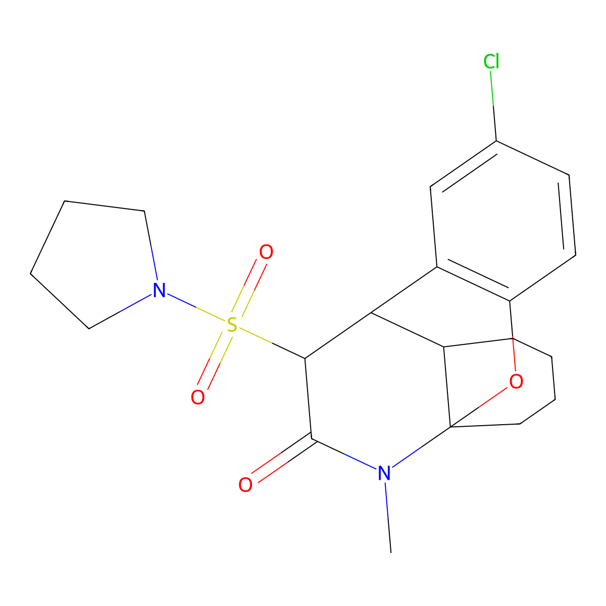 (1R,9R,17R)-6-chloro-15-methyl-17-(pyrrolidine-1-sulfonyl)-2-oxa-15-azatetracyclo[7.5.3.0^{1,10}.0^{3,8}]heptadeca-3,5,7-trien-16-one molecular structure, CAS 2749333-95-5