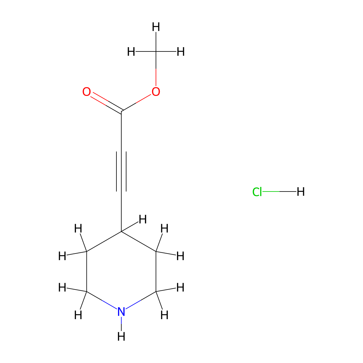 Methyl 3-(piperidin-4-yl)prop-2-ynoate hydrochloride molecular structure, CAS 2749346-51-6